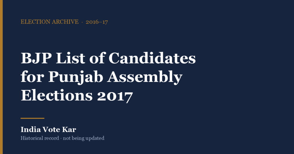 BJP List of Candidates for Punjab Assembly Elections 2017, India Vote Kar election archive